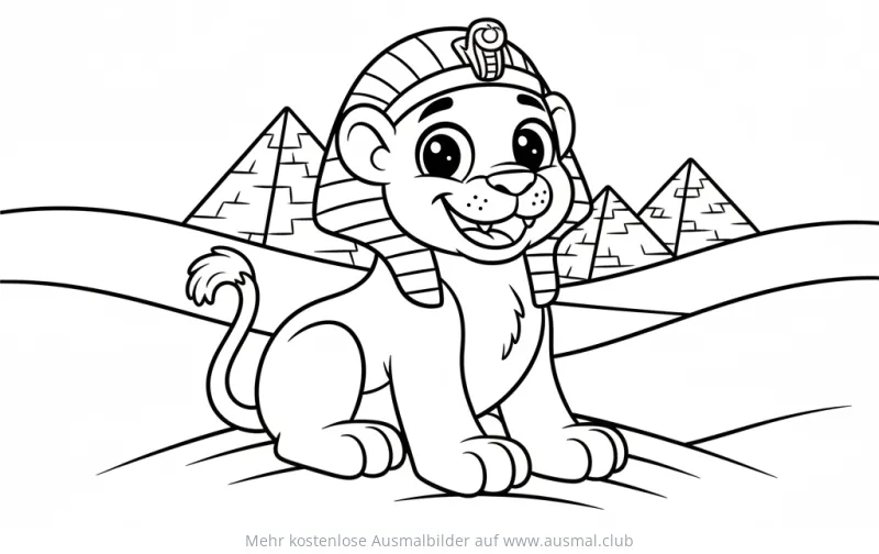 Cartoon Sphinx Ausmalbild mit Pyramiden