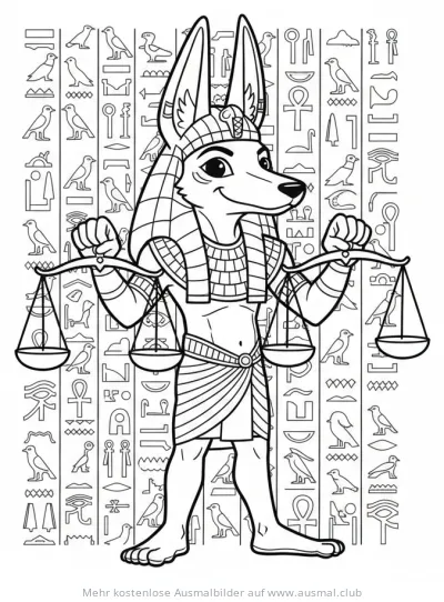 Anubis mit Schakalkopf hält Waage Ausmalbild