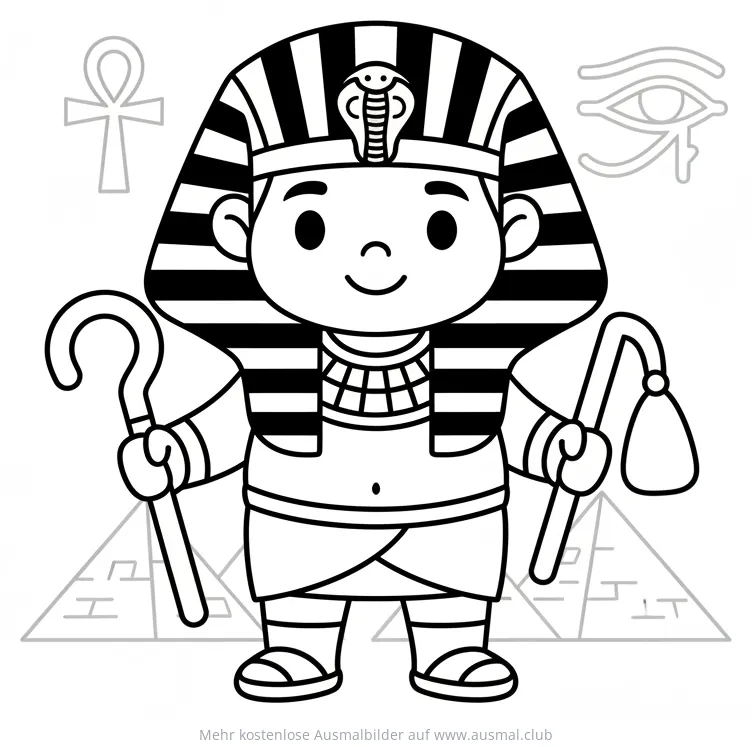 Pharao mit Zepter und Dreschflegel Ausmalbild