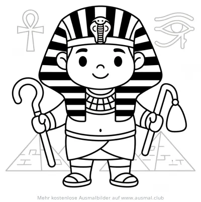Pharao mit Zepter und Dreschflegel Ausmalbild