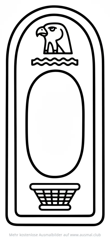 Hieroglyphen Kartusche mit Vogel- und Korbmotiv Ausmalbild