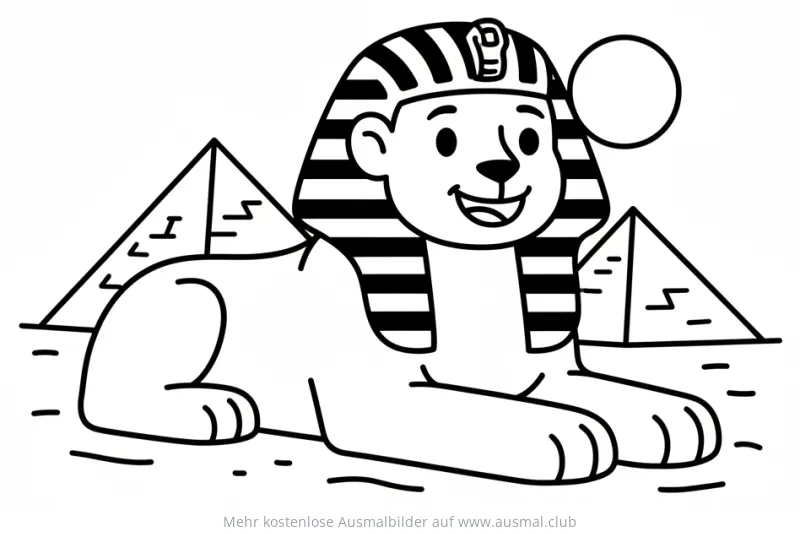 Lustige Sphinx mit Pyramiden Ausmalbild
