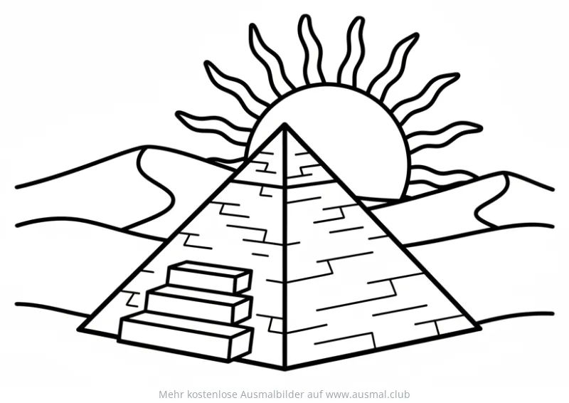 Pyramide in der Wüste mit Sonne Ausmalbild