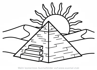 Pyramide in der Wüste mit Sonne Ausmalbild