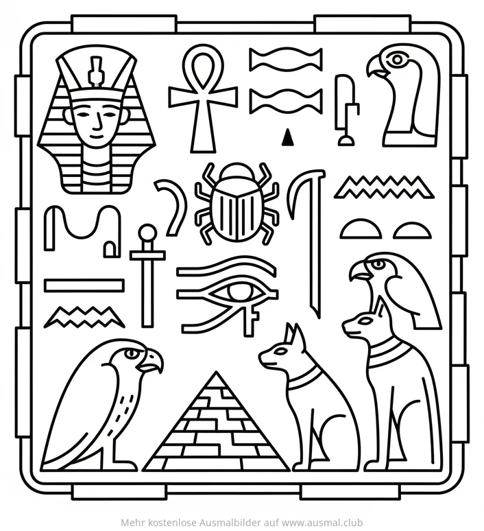 Hieroglyphen und Symbole des alten Ägypten als Ausmalbild