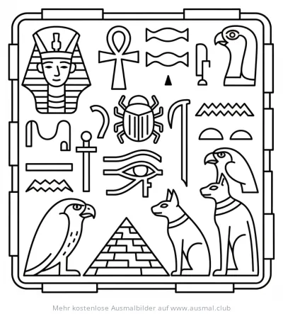 Hieroglyphen und Symbole des alten Ägypten als Ausmalbild