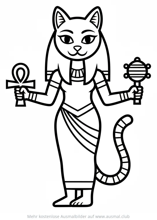 Bastet, die ägyptische Katzengöttin, Ausmalbild