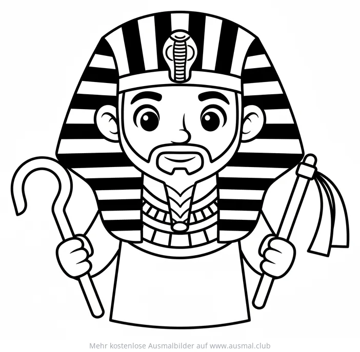 Cartoon Pharao mit Nemes-Kopftuch Ausmalbild