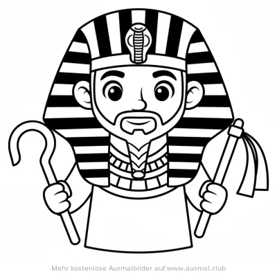 Cartoon Pharao mit Nemes-Kopftuch Ausmalbild