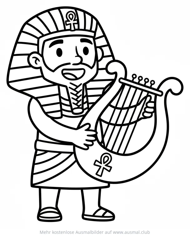 Pharao mit Harfe Ausmalbild