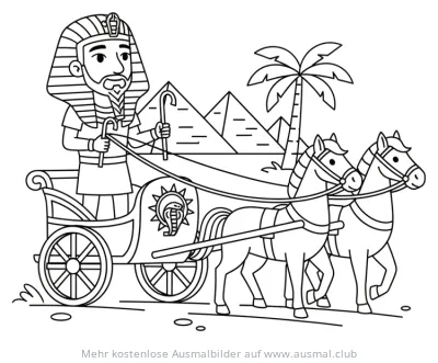Pharao im Streitwagen Ausmalbild vor Pyramiden