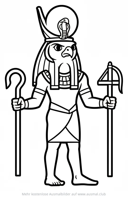 Ra, der ägyptische Sonnengott, mit Falkenkopf und Sonnenscheibe Ausmalbild