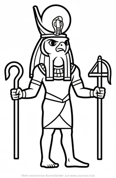 Ra, der ägyptische Sonnengott, mit Falkenkopf und Sonnenscheibe Ausmalbild