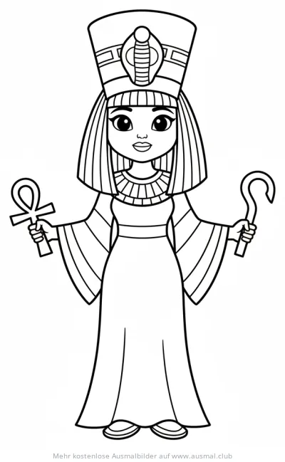 Ägyptische Königin mit Kobra-Kopfbedeckung Ausmalbild