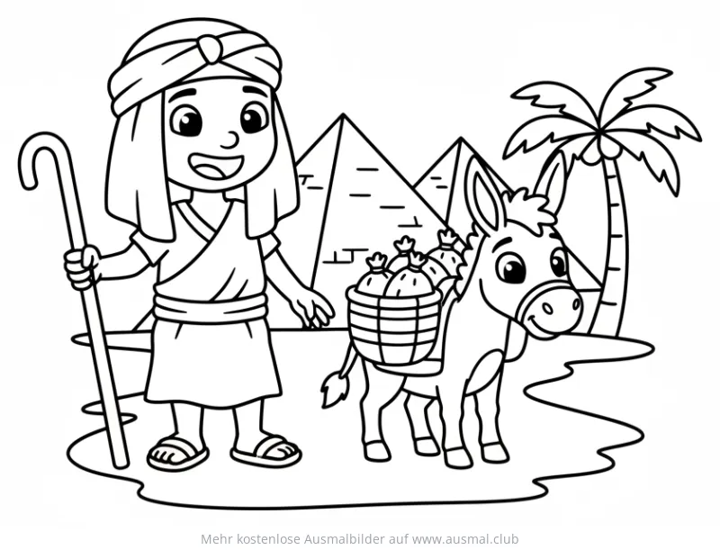Bauer mit Esel und Ernte vor Pyramiden Ausmalbild