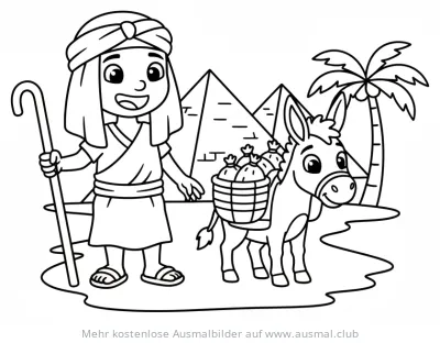 Bauer mit Esel und Ernte vor Pyramiden Ausmalbild