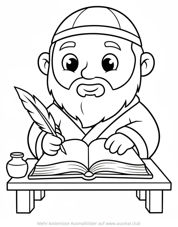 Ägyptischer Schreiber am Tisch mit Feder und Buch Ausmalbild