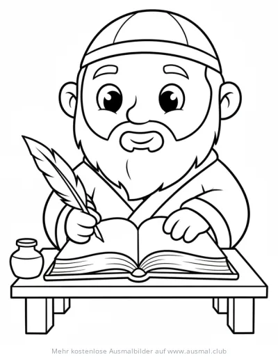 Ägyptischer Schreiber am Tisch mit Feder und Buch Ausmalbild