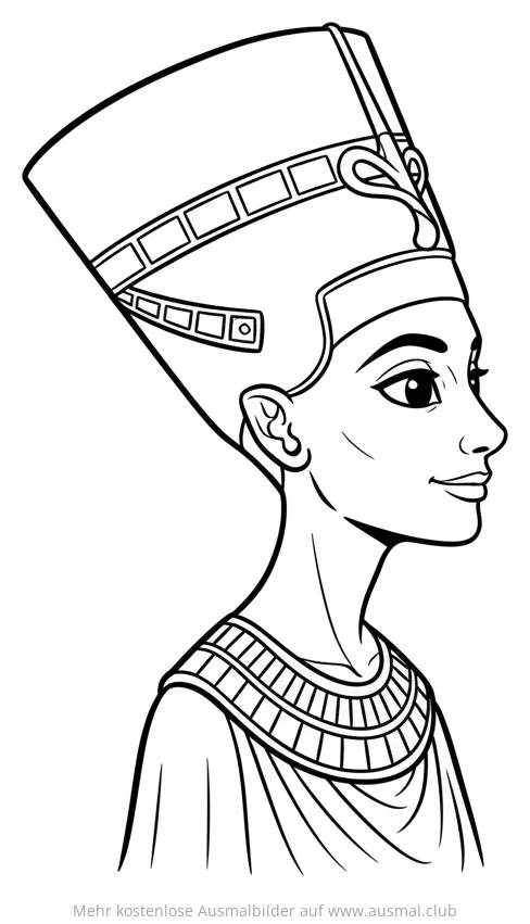 Nofretete Ausmalbild mit Krone und Schmuckhalsband