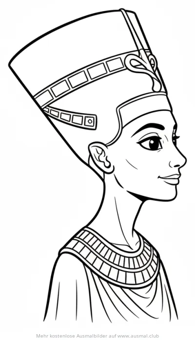 Nofretete Ausmalbild mit Krone und Schmuckhalsband