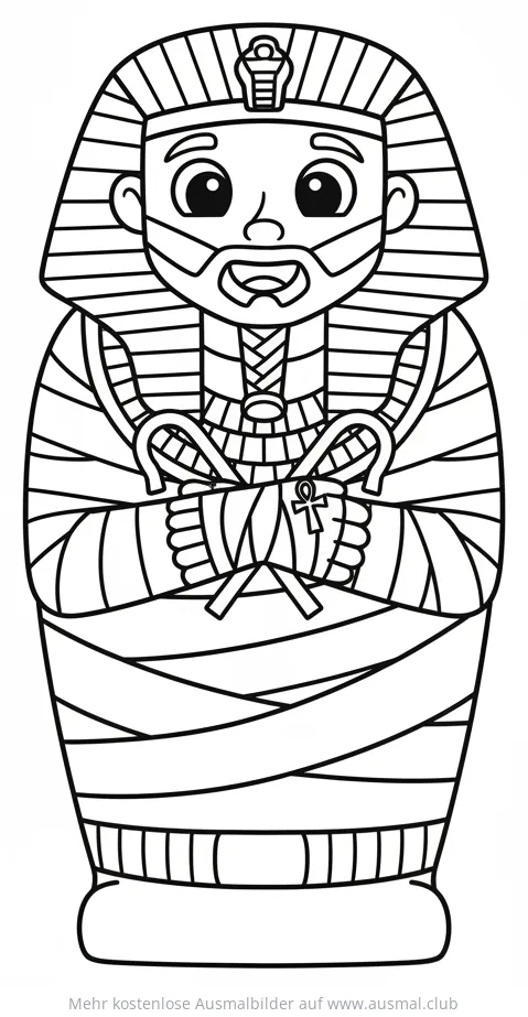 Cartoon Sarkophag mit Pharao Mumie Ausmalbild