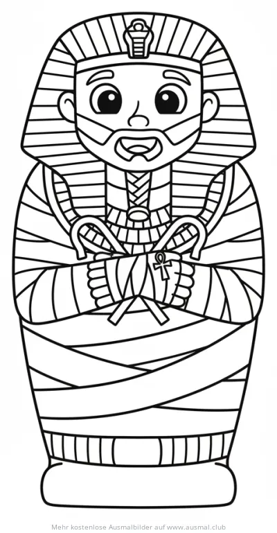 Cartoon Sarkophag mit Pharao Mumie Ausmalbild