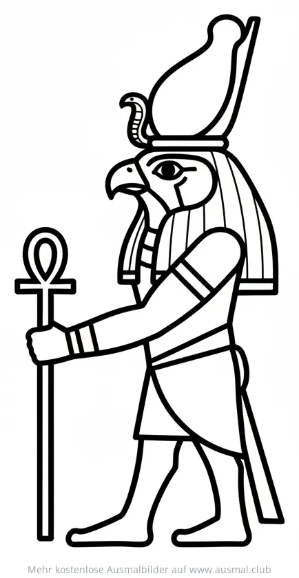 Horus, Gott des Himmels, mit Anch-Zeichen Ausmalbild