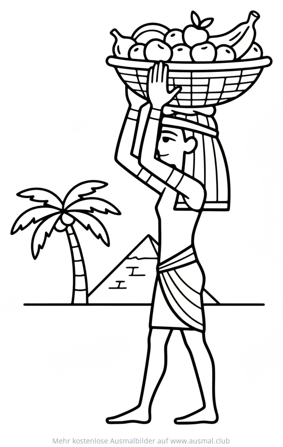 Ägyptischer Diener mit Obstkorb Ausmalbild