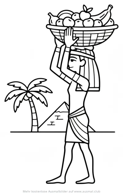 Ägyptischer Diener mit Obstkorb Ausmalbild