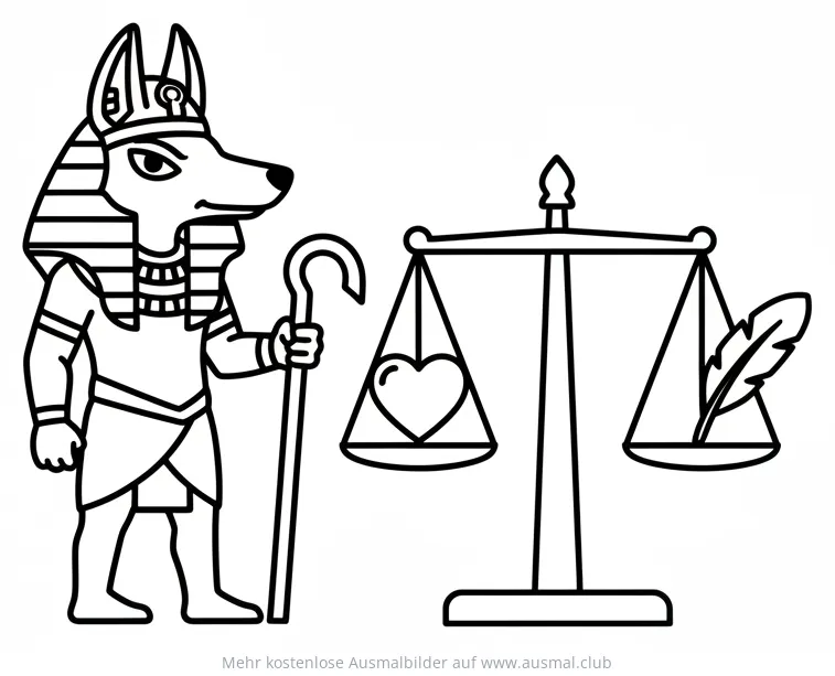 Anubis mit Waage und Herz Ausmalbild