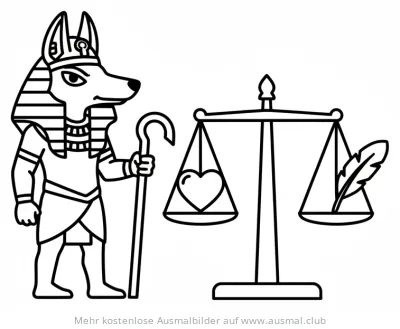 Anubis mit Waage und Herz Ausmalbild
