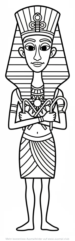 Echnaton Ausmalbild mit Krone und Herrschaftszeichen