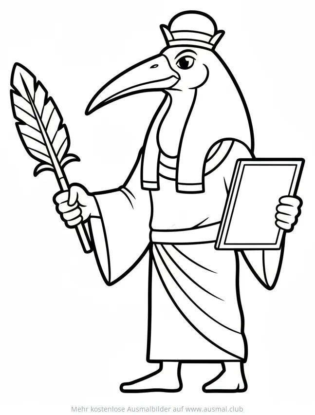 Thot, der ägyptische Gott der Weisheit, mit Feder und Schreibtafel Ausmalbild