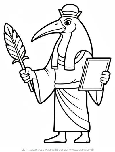 Thot, der ägyptische Gott der Weisheit, mit Feder und Schreibtafel Ausmalbild