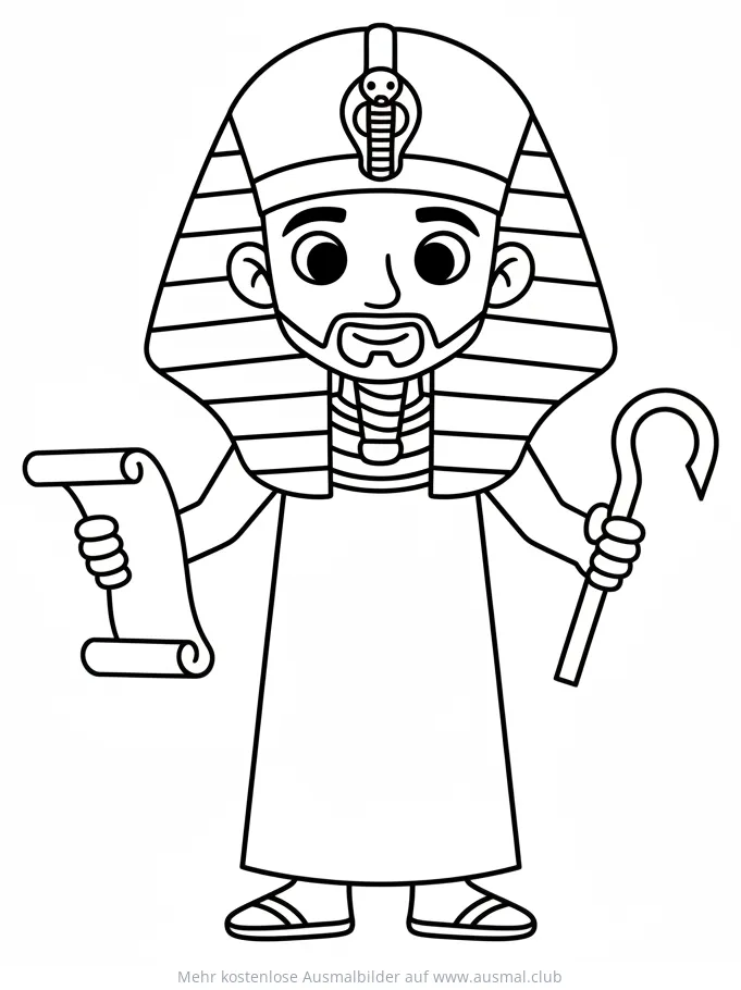 Imhotep Ausmalbild mit Schriftrolle und Stab