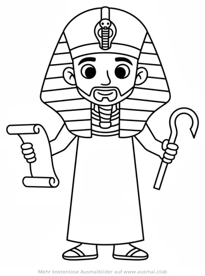Imhotep Ausmalbild mit Schriftrolle und Stab