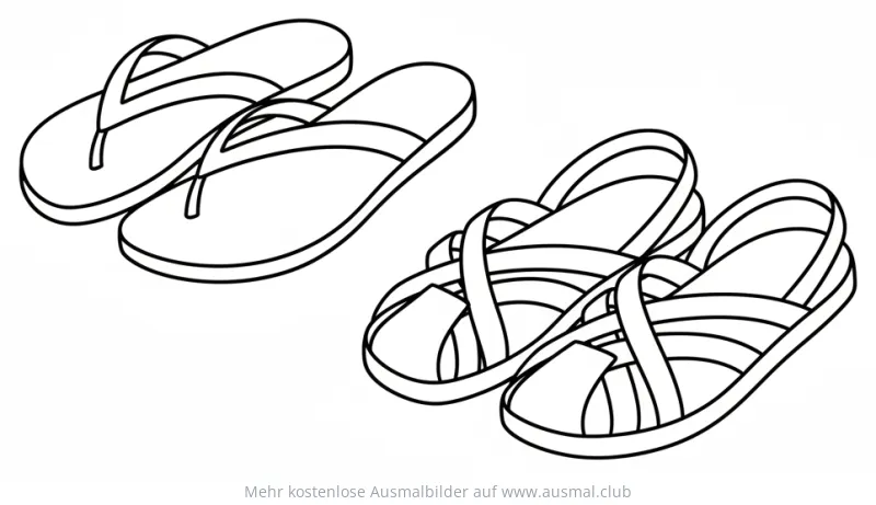 Sandale Ausmalbild mit Flip-Flops und Riemchensandalen