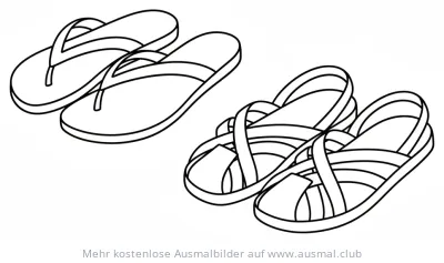 Sandale Ausmalbild mit Flip-Flops und Riemchensandalen