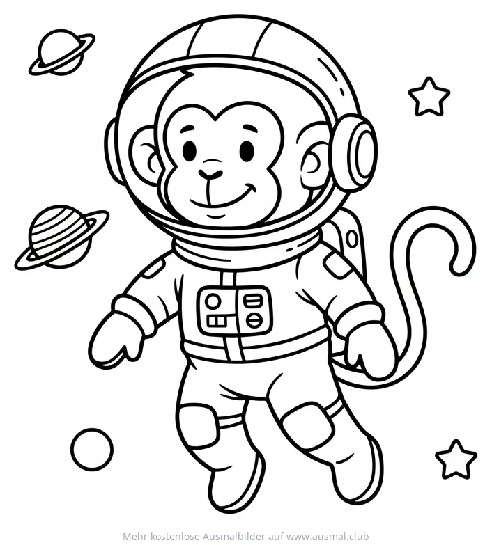 Affe im Astronautenanzug Ausmalbild im Weltraum