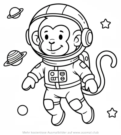 Affe im Astronautenanzug Ausmalbild im Weltraum