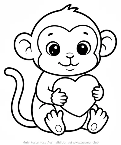 Affe hält ein Herz Ausmalbild