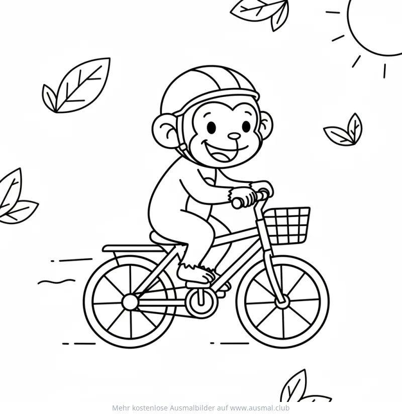 Affe mit Helm fährt Fahrrad Ausmalbild