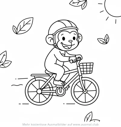 Affe mit Helm fährt Fahrrad Ausmalbild