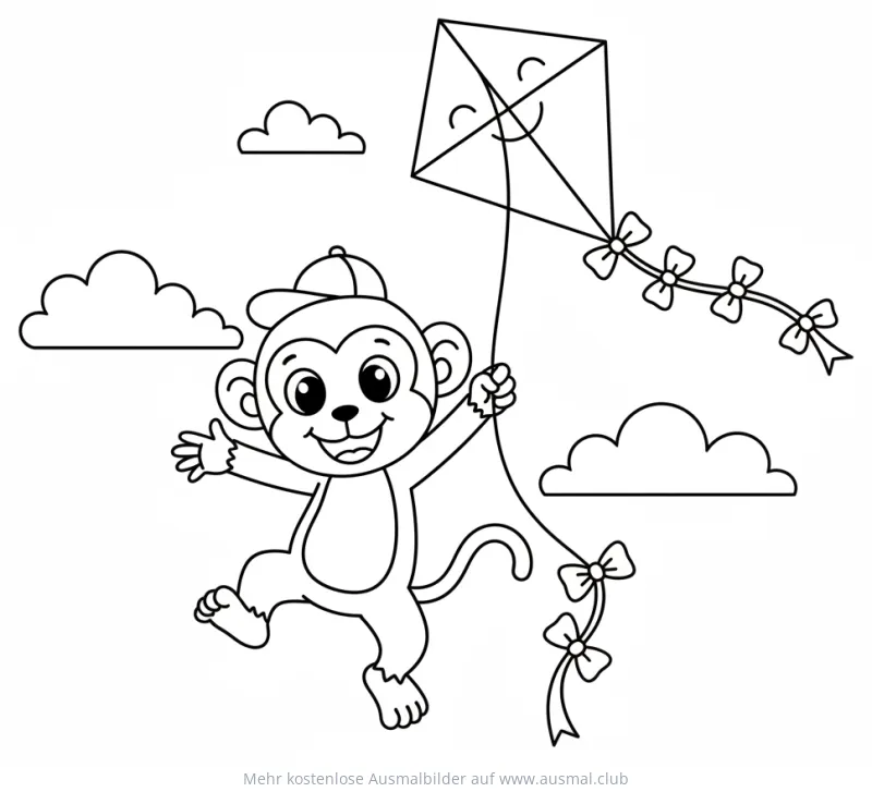 Affe mit Kappe und Drachen Ausmalbild