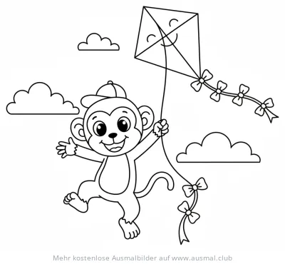 Affe mit Kappe und Drachen Ausmalbild