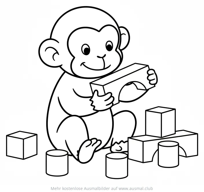 Affe spielt mit Bauklötzen Ausmalbild