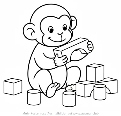 Affe spielt mit Bauklötzen Ausmalbild