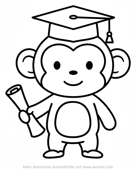 Affe mit Abschlussmütze und Urkunde Ausmalbild