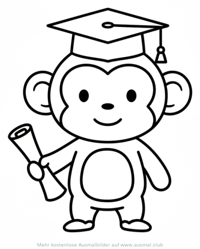 Affe mit Abschlussmütze und Urkunde Ausmalbild
