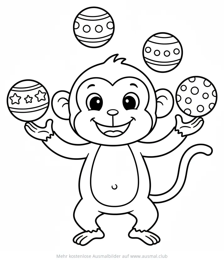 Affe jongliert mit Bällen Ausmalbild